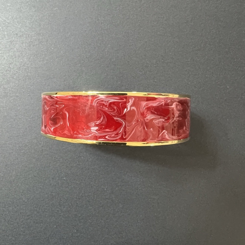 Red Jade And Gold Bangle Bracelet Made In USA Retail $60